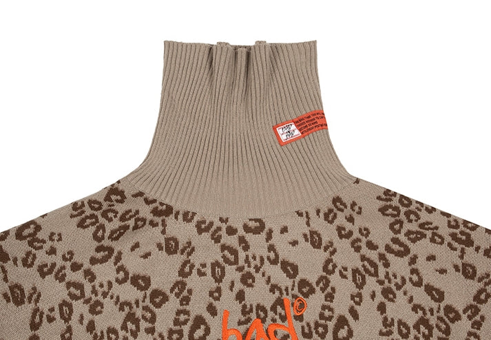 ベドインベド(BADINBAD)  LEOPARD KNITTED TURTLENECK_BEIGE