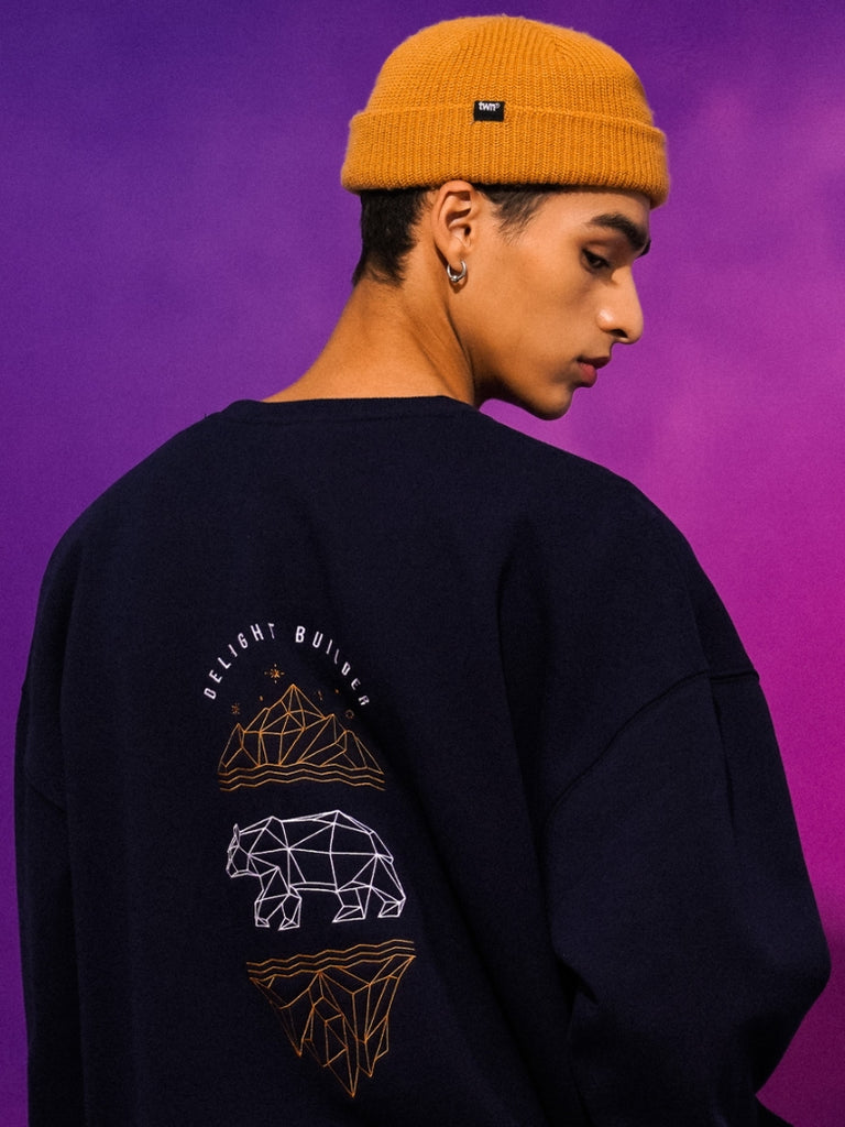 ティーダブリューエヌ(TWN)  GEOMETRY SWEAT SHIRT NAVY STMT3300