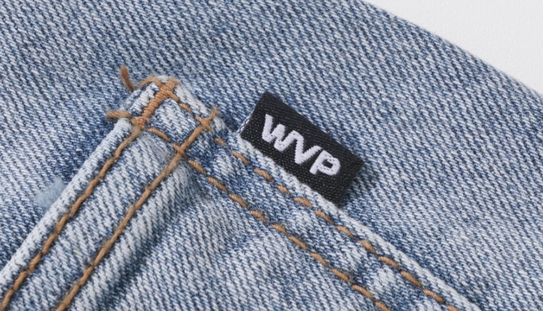 ダブルユーブイプロジェクト(WV PROJECT) Mixed Denim Pants GreyBlue CJLP7426