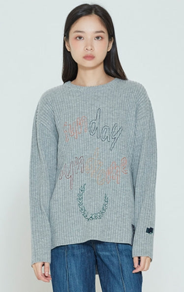 ロマンティッククラウン(ROMANTIC CROWN) SUNDAY SYNDROME SCRIBBLE LOGO KNITWEAR_GREY