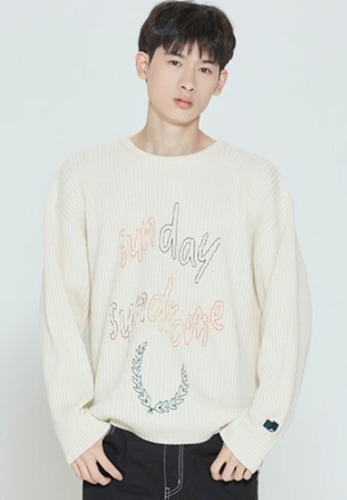 ロマンティッククラウン(ROMANTIC CROWN) SUNDAY SYNDROME SCRIBBLE LOGO KNITWEAR_OATMEAL