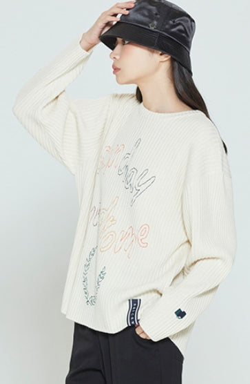 ロマンティッククラウン(ROMANTIC CROWN) SUNDAY SYNDROME SCRIBBLE LOGO KNITWEAR_OATMEAL