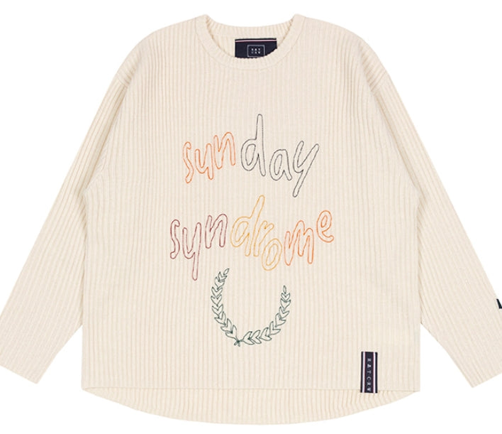 ロマンティッククラウン(ROMANTIC CROWN) SUNDAY SYNDROME SCRIBBLE LOGO KNITWEAR_OATMEAL