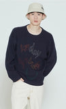 ロマンティッククラウン(ROMANTIC CROWN) SUNDAY SYNDROME SCRIBBLE LOGO KNITWEAR_NAVY