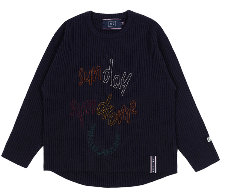 ロマンティッククラウン(ROMANTIC CROWN) SUNDAY SYNDROME SCRIBBLE LOGO KNITWEAR_NAVY