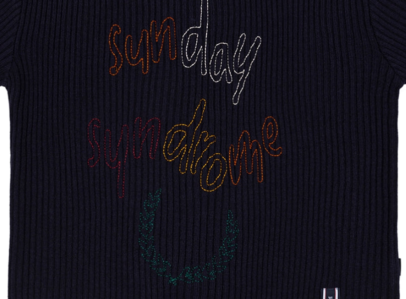 ロマンティッククラウン(ROMANTIC CROWN) SUNDAY SYNDROME SCRIBBLE LOGO KNITWEAR_NAVY
