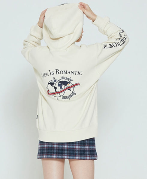 ロマンティッククラウン(ROMANTIC CROWN)    LIFE IS ROMANTIC HOODIE ZIP UP_OATMEAL