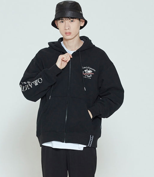 ロマンティッククラウン(ROMANTIC CROWN)  LIFE IS ROMANTIC HOODIE ZIP UP_BLACK