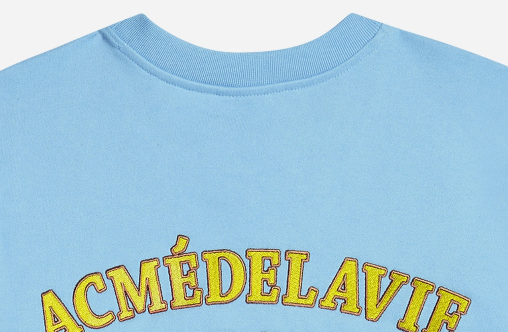 アクメドラビ(acme' de la vie)  TWO COLORS EMBROIDERY SWEAT SHIRT SKY BLUE