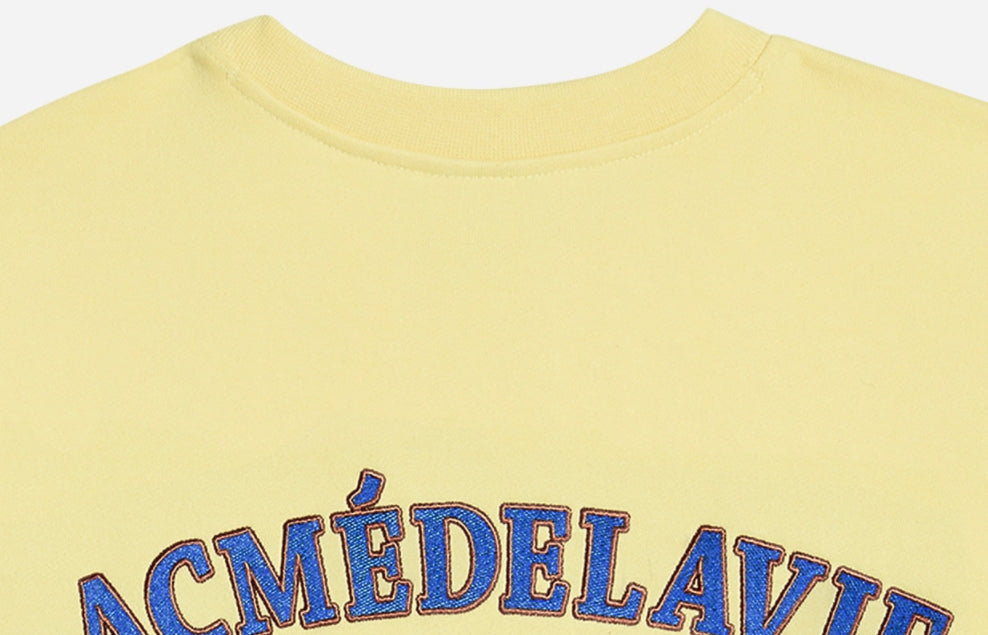 アクメドラビ(acme' de la vie) TWO COLORS EMBROIDERY SWEAT SHIRT LIGHT YELLOW
