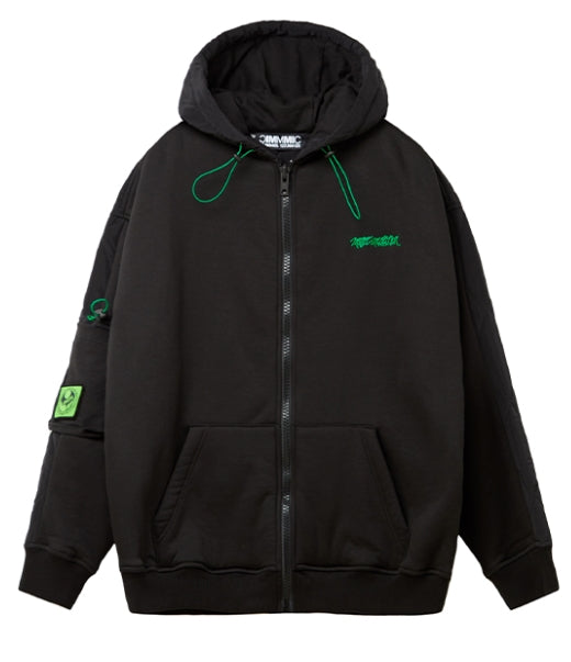 MMIC(エムエムアイシー) HALF QUILTED ZIP-UP HOODIE BK