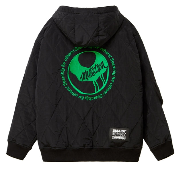 MMIC(エムエムアイシー) HALF QUILTED ZIP-UP HOODIE BK