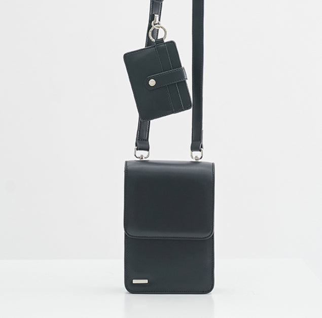 SSY(エスエスワイ) MINIMAL BAR SQUARE LEATHER BAG & CARDWALLET BLACK