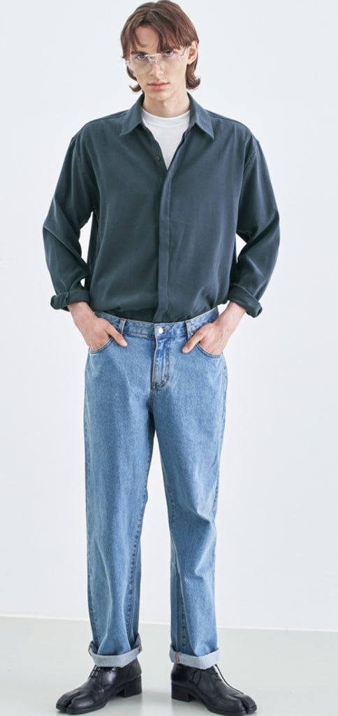 SSY(エスエスワイ)                                    SUPREME TOUCH RELAXED FIT SHIRT BLUE CHARCOAL