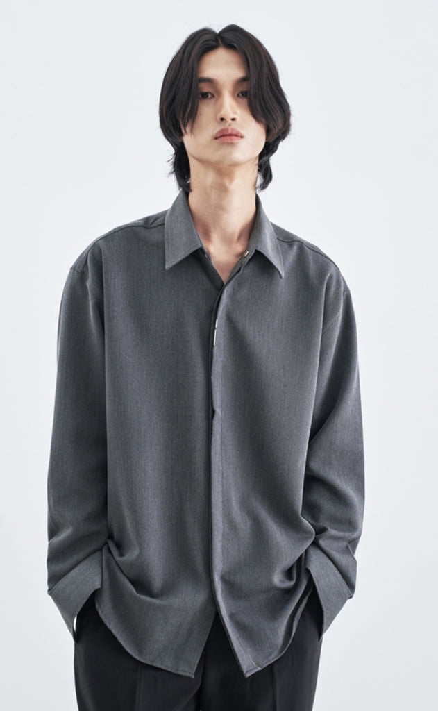 SSY(エスエスワイ) VERTICAL TIP BASIC SHIRT RELAXED FIT GREY