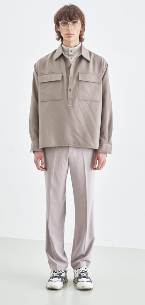 SSY(エスエスワイ) HALF OPEN CROP TIP SHIRT BEIGE