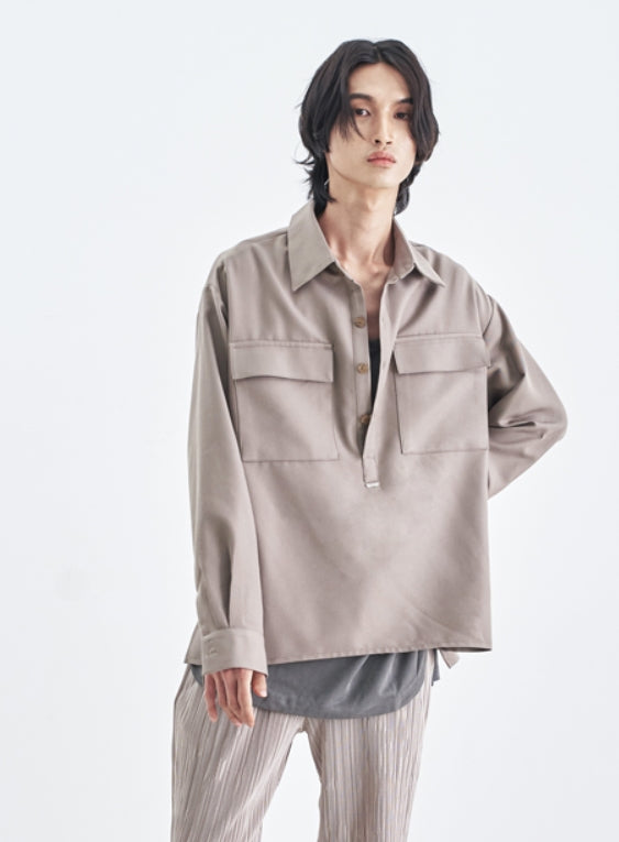 SSY(エスエスワイ) HALF OPEN CROP TIP SHIRT BEIGE