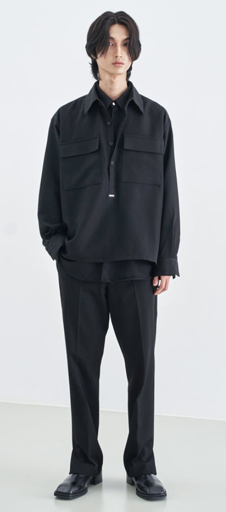 SSY(エスエスワイ) HALF OPEN CROP TIP SHIRT BLACK