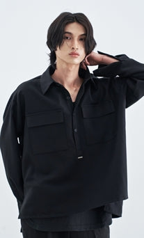 SSY(エスエスワイ) HALF OPEN CROP TIP SHIRT BLACK
