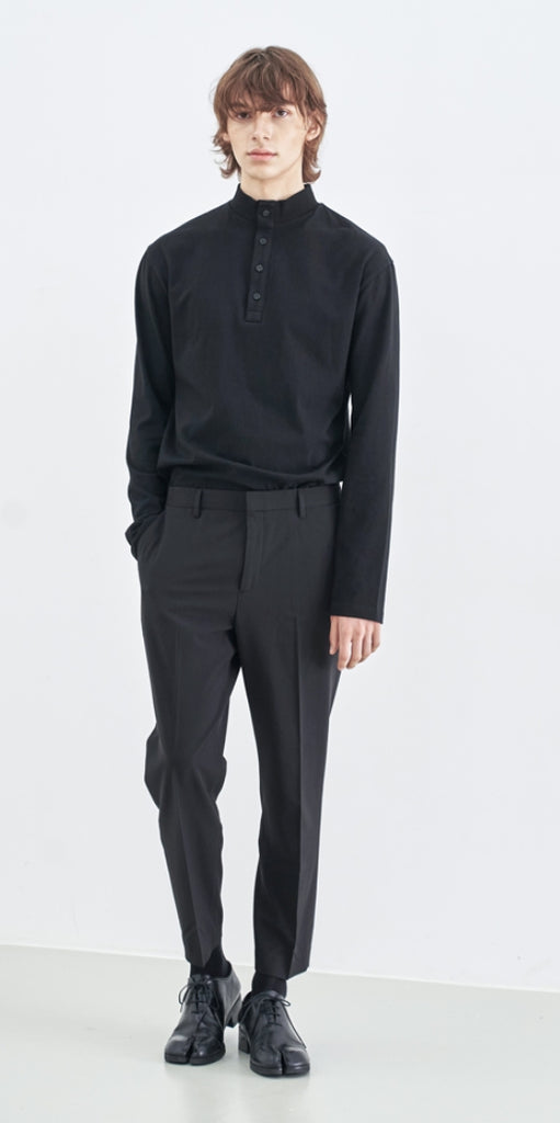 SSY(エスエスワイ) BUTTON UP HALF NECK LONG SLEEVE BLACK