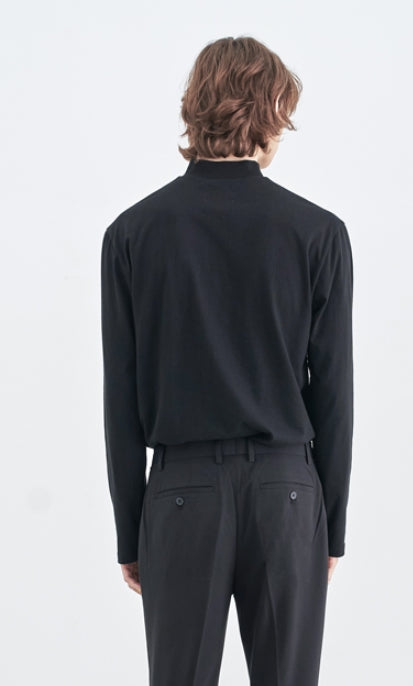 SSY(エスエスワイ) BUTTON UP HALF NECK LONG SLEEVE BLACK