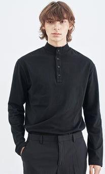 SSY(エスエスワイ) BUTTON UP HALF NECK LONG SLEEVE BLACK