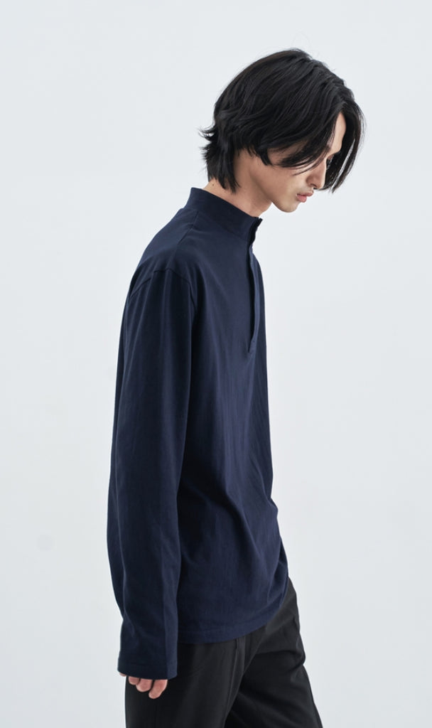 SSY(エスエスワイ) BUTTON UP HALF NECK LONG SLEEVE NEVY