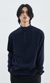 SSY(エスエスワイ) BUTTON UP HALF NECK LONG SLEEVE NEVY