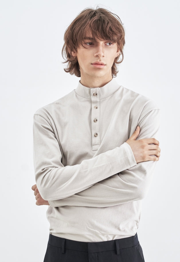 SSY(エスエスワイ) BUTTON UP HALF NECK LONG SLEEVE IVORY