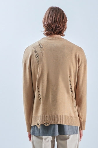 KND(ケイエンド) LOOSE FIT SOFT TOUCH DAMAGED KNIT BEIGE-K