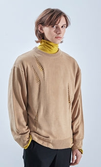 KND(ケイエンド) LOOSE FIT SOFT TOUCH DAMAGED KNIT BEIGE-K