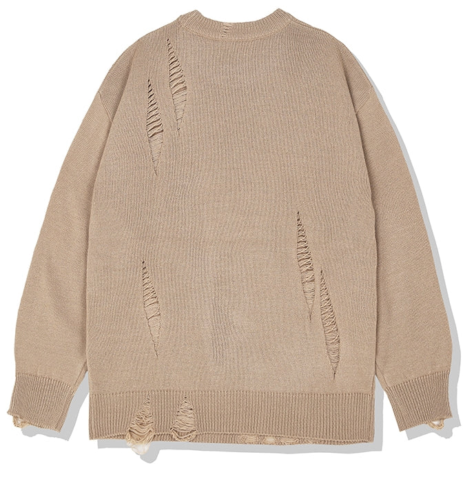 KND(ケイエンド) LOOSE FIT SOFT TOUCH DAMAGED KNIT BEIGE-K