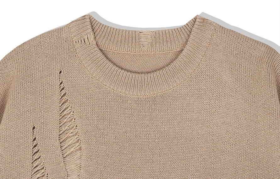 KND(ケイエンド) LOOSE FIT SOFT TOUCH DAMAGED KNIT BEIGE-K