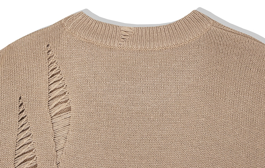 KND(ケイエンド) LOOSE FIT SOFT TOUCH DAMAGED KNIT BEIGE-K