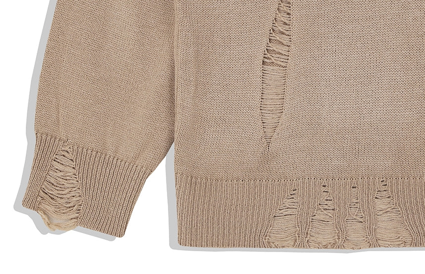 KND(ケイエンド) LOOSE FIT SOFT TOUCH DAMAGED KNIT BEIGE-K
