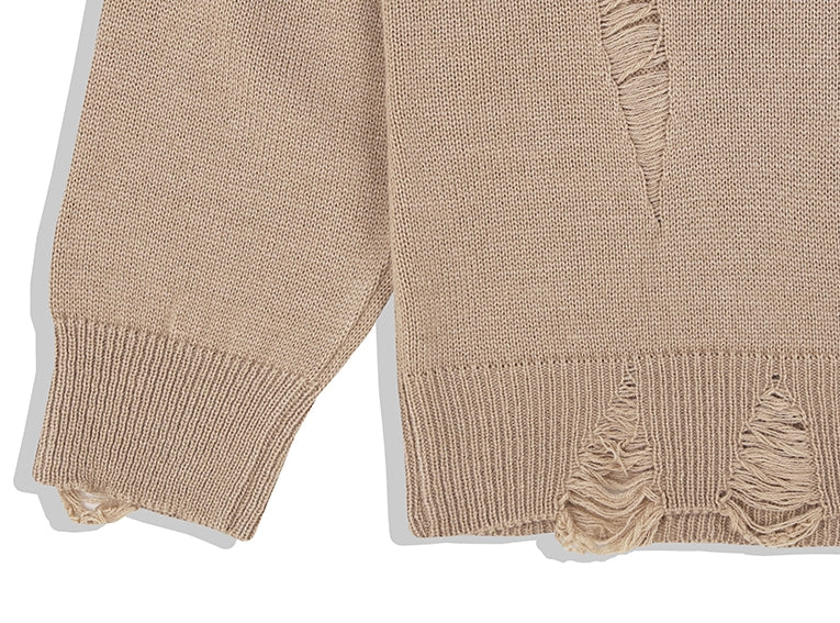 KND(ケイエンド) LOOSE FIT SOFT TOUCH DAMAGED KNIT BEIGE-K