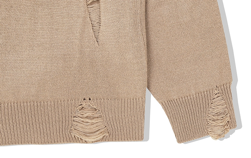 KND(ケイエンド) LOOSE FIT SOFT TOUCH DAMAGED KNIT BEIGE-K