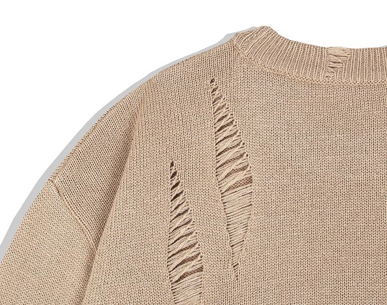 KND(ケイエンド) LOOSE FIT SOFT TOUCH DAMAGED KNIT BEIGE-K