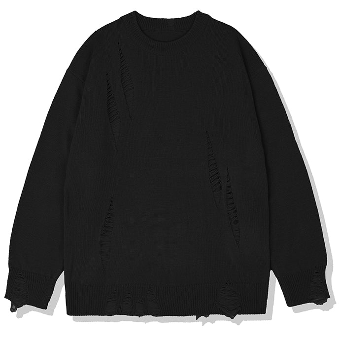KND(ケイエンド) LOOSE FIT SOFT TOUCH DAMAGED KNIT BLACK-K
