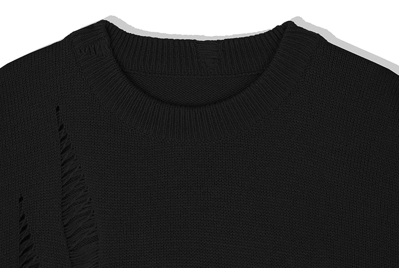 KND(ケイエンド) LOOSE FIT SOFT TOUCH DAMAGED KNIT BLACK-K