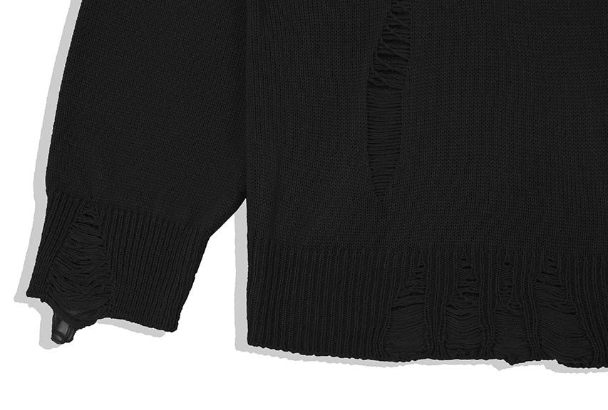 KND(ケイエンド) LOOSE FIT SOFT TOUCH DAMAGED KNIT BLACK-K