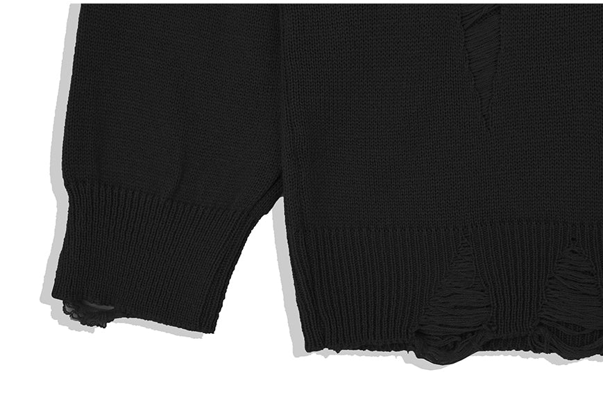 KND(ケイエンド) LOOSE FIT SOFT TOUCH DAMAGED KNIT BLACK-K