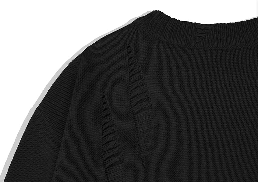 KND(ケイエンド) LOOSE FIT SOFT TOUCH DAMAGED KNIT BLACK-K