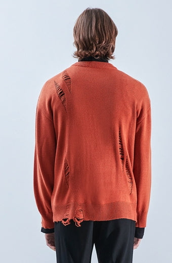 KND(ケイエンド) LOOSE FIT SOFT TOUCH DAMAGED KNIT ORANGE-K