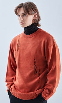 KND(ケイエンド) LOOSE FIT SOFT TOUCH DAMAGED KNIT ORANGE-K