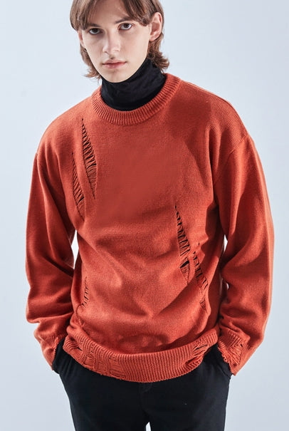 KND(ケイエンド) LOOSE FIT SOFT TOUCH DAMAGED KNIT ORANGE-K