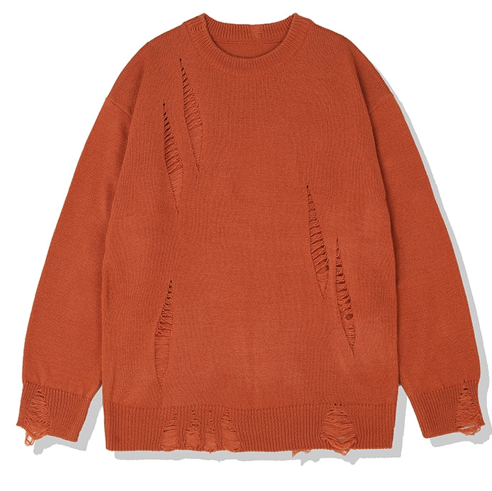 KND(ケイエンド) LOOSE FIT SOFT TOUCH DAMAGED KNIT ORANGE-K