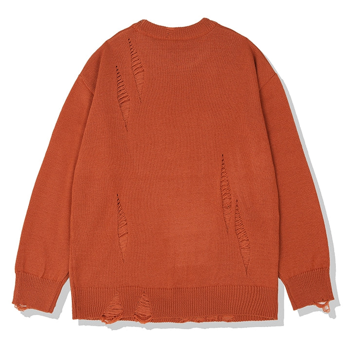 KND(ケイエンド) LOOSE FIT SOFT TOUCH DAMAGED KNIT ORANGE-K