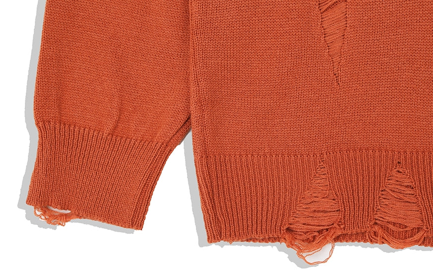 KND(ケイエンド) LOOSE FIT SOFT TOUCH DAMAGED KNIT ORANGE-K