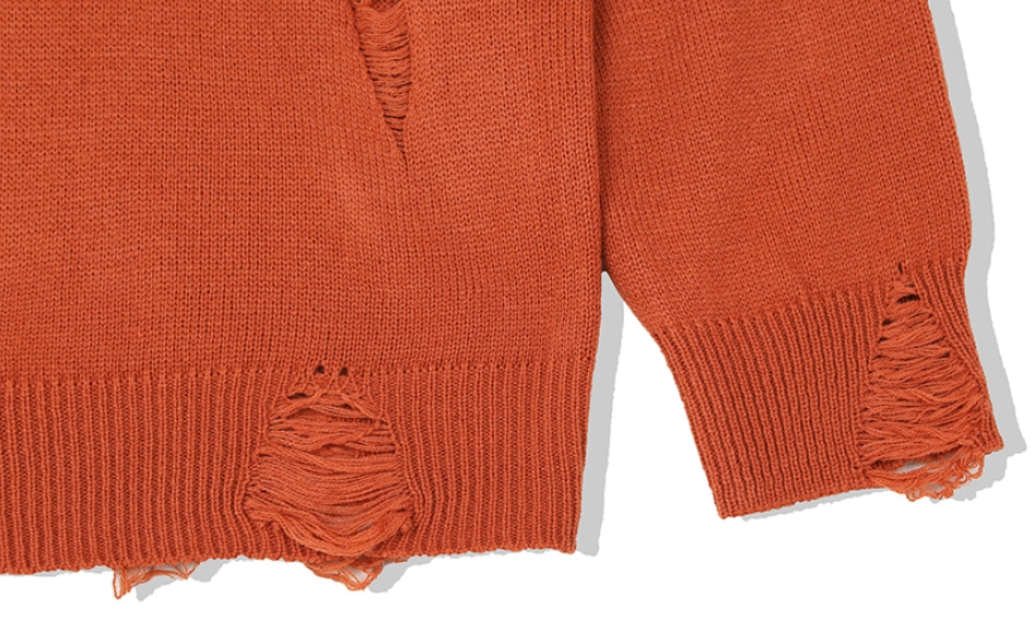 KND(ケイエンド) LOOSE FIT SOFT TOUCH DAMAGED KNIT ORANGE-K